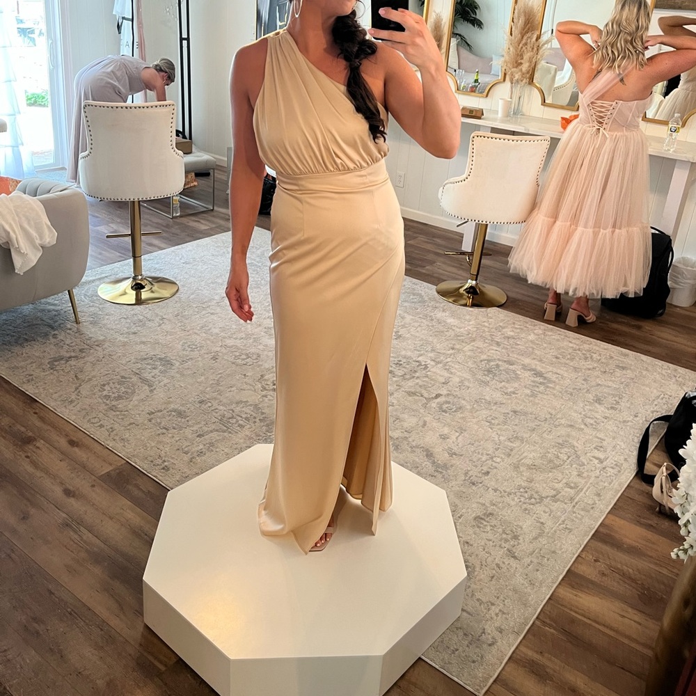 Gold one shoulder dress